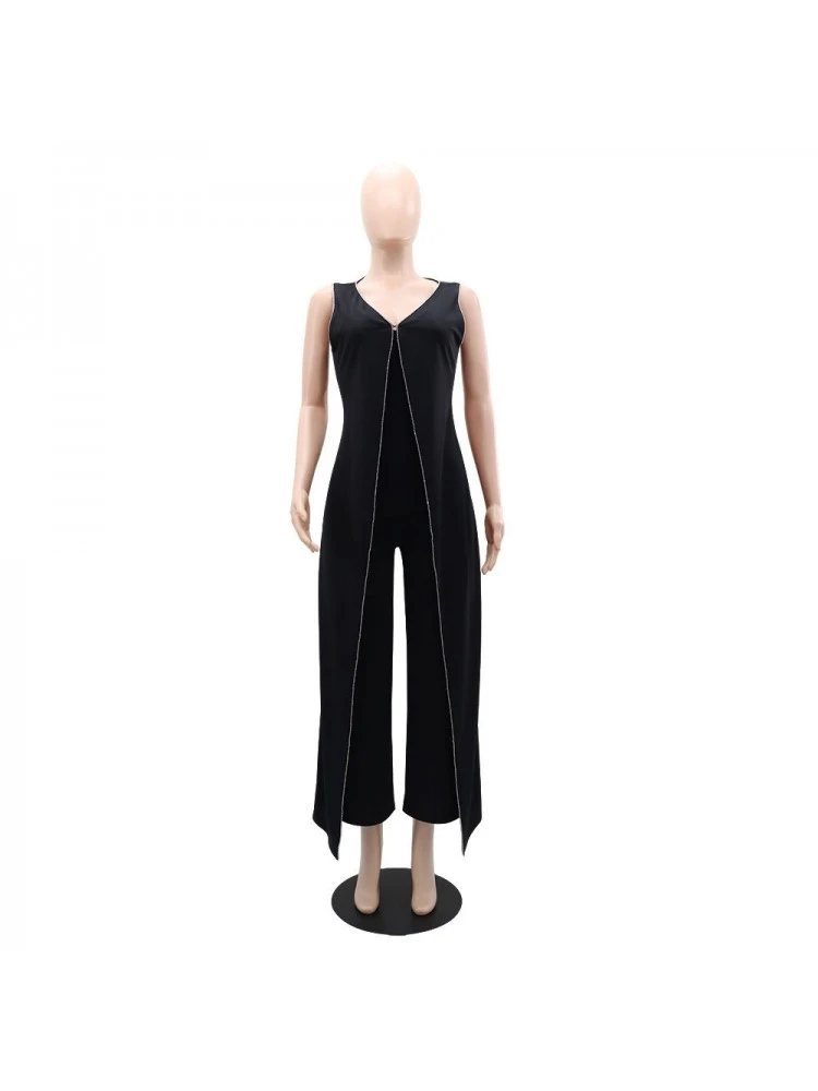 Patchwork High Rise Straight Jumpsuits - Image 4