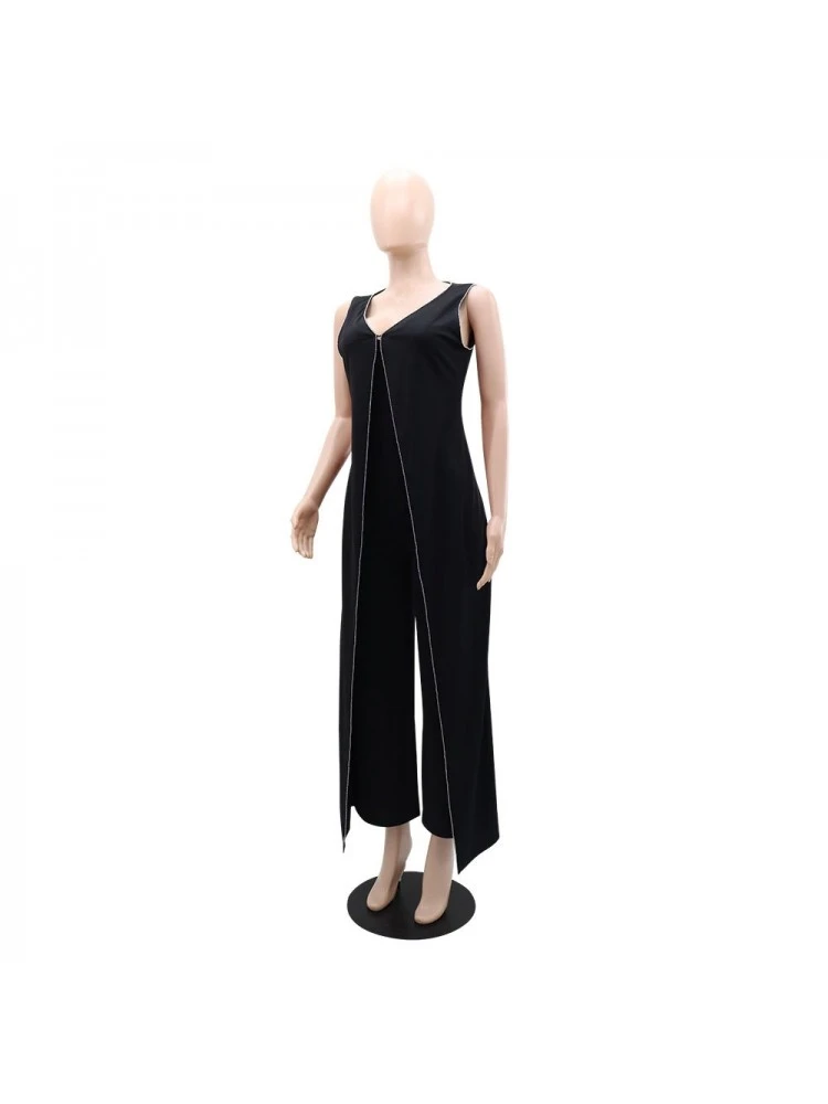 Patchwork High Rise Straight Jumpsuits - Image 5