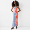 Colorblock Flower Strapless Maxi Dress