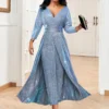 Sequin V Neck High Rise Long Sleeves Maxi Dresses