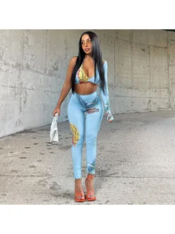 One Shoulder Backless Cropped Pants Sets