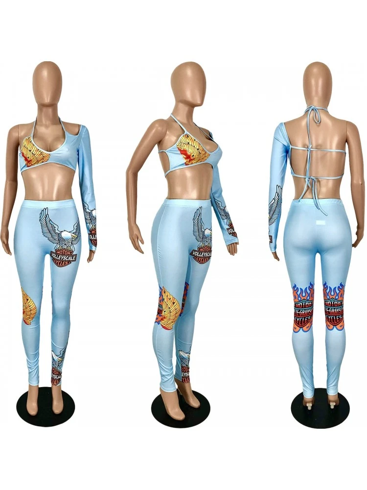 One Shoulder Backless Cropped Pants Sets - Image 4