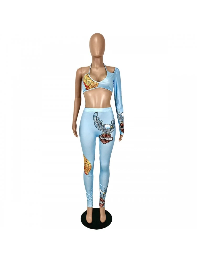 One Shoulder Backless Cropped Pants Sets - Image 5