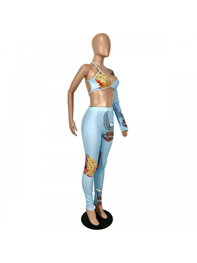 One Shoulder Backless Cropped Pants Sets - Image 6