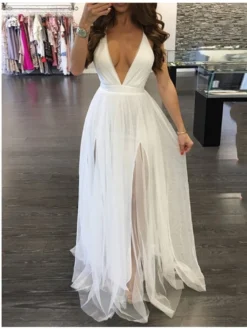 Patchwork Gauze Backless Maxi Dresses