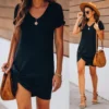 Ruched V Neck Loose Short Sleeve Dress