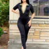 Deep V Neck Collar Bodycon Jumpsuits