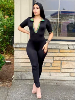 Deep V Neck Collar Bodycon Jumpsuits