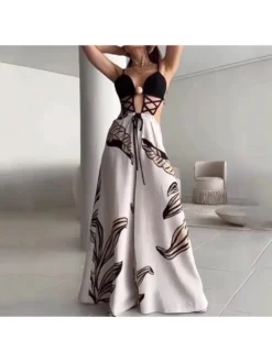 Tie-wrap Spaghetti Straps Backless Wide Leg Jumpsuits