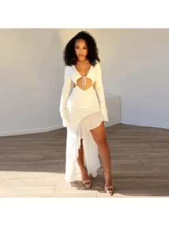 Lace Up Backless Long Sleeves Dress