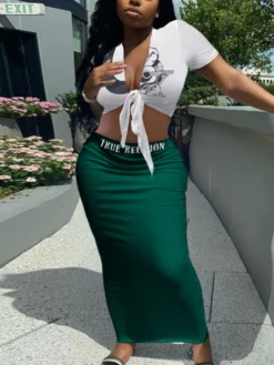 Cartoon Letter Printed Cropped Skirt Sets