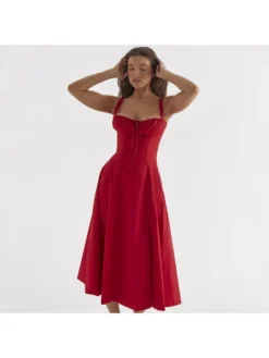 Tie-wrap Spaghetti Straps A-line Midi Dresses