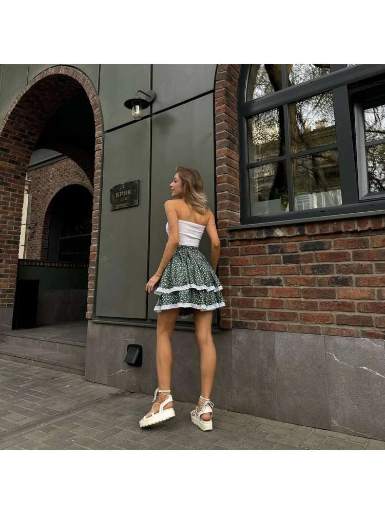 Disty Floral Printing Lace Detail Tiered Skirts - Image 4