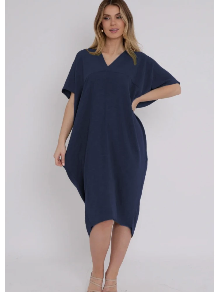 Patchwork Solid Color Loose Short Sleeve Dress - Image 2