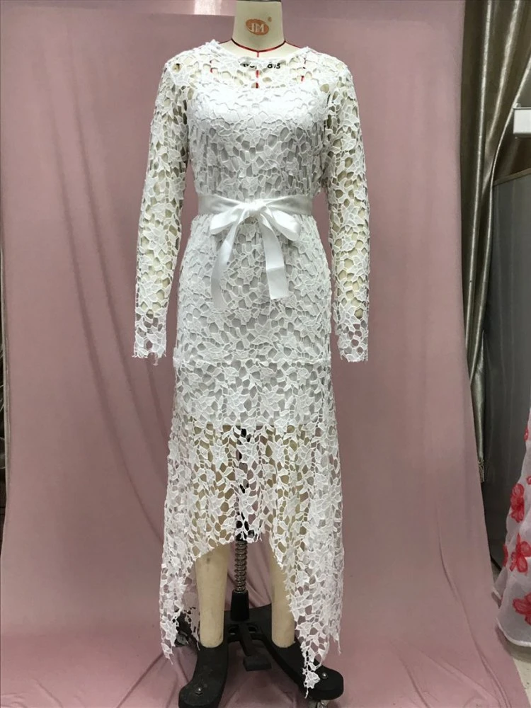 Patchwork Lace Hollow Out Long Sleeves Dress - Image 5