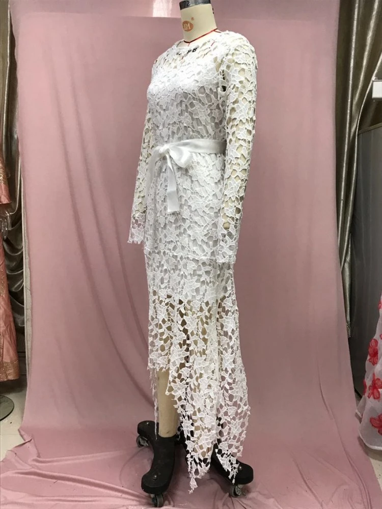 Patchwork Lace Hollow Out Long Sleeves Dress - Image 6