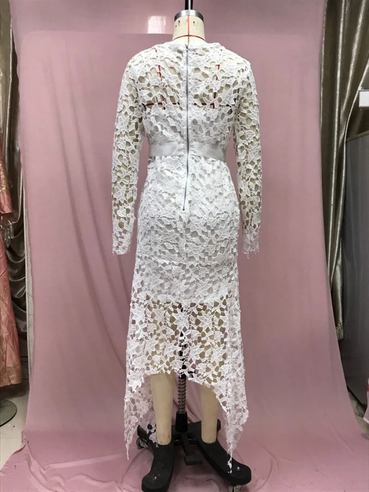 Patchwork Lace Hollow Out Long Sleeves Dress - Image 8