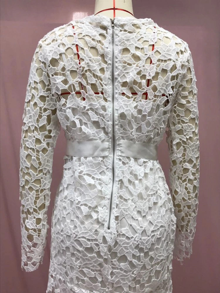 Patchwork Lace Hollow Out Long Sleeves Dress - Image 9