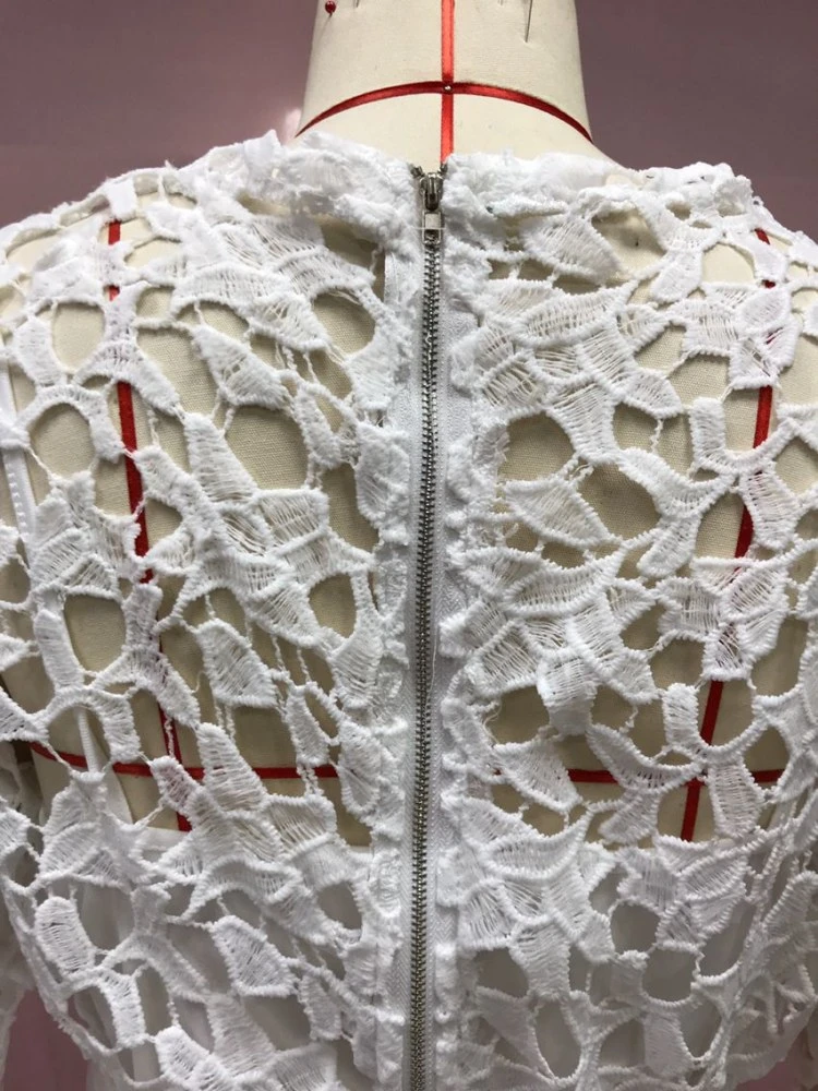 Patchwork Lace Hollow Out Long Sleeves Dress - Image 10