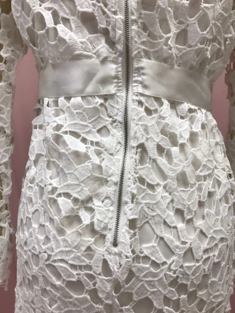 Patchwork Lace Hollow Out Long Sleeves Dress - Image 11