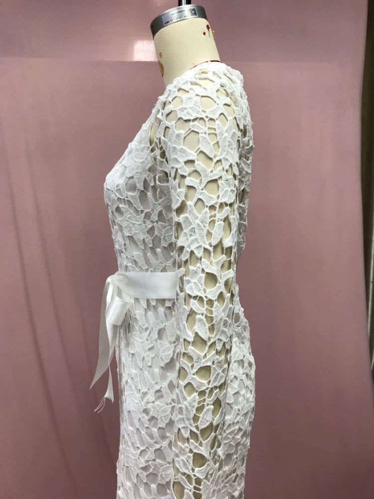 Patchwork Lace Hollow Out Long Sleeves Dress - Image 12