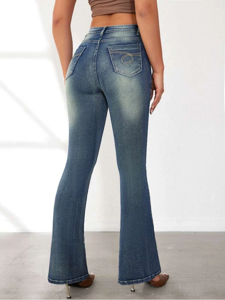 Patchwork High Rise Fitted Jeans - Image 4