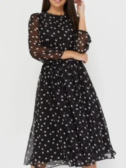 Lace Up Chiffon Fitted Long Sleeves Dress