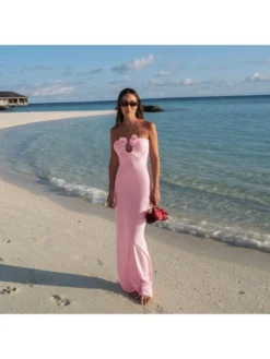 Flower Bodycon Strapless Maxi Dress