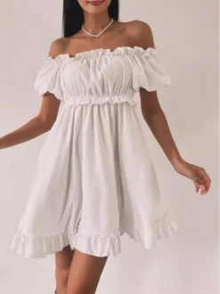 Patchwork Boat Neck Fitted Short Sleeve Dress