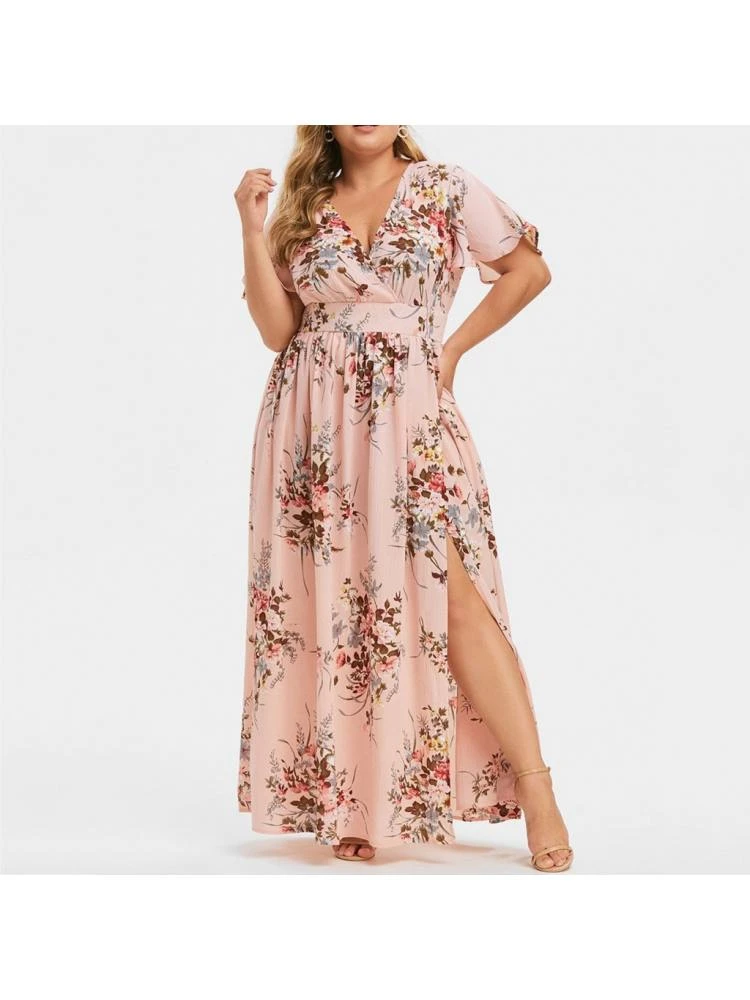 Trumpet Sleeve Chiffon High Rise Short Sleeve Dress