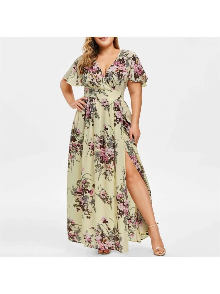 Trumpet Sleeve Chiffon High Rise Short Sleeve Dress - Image 2