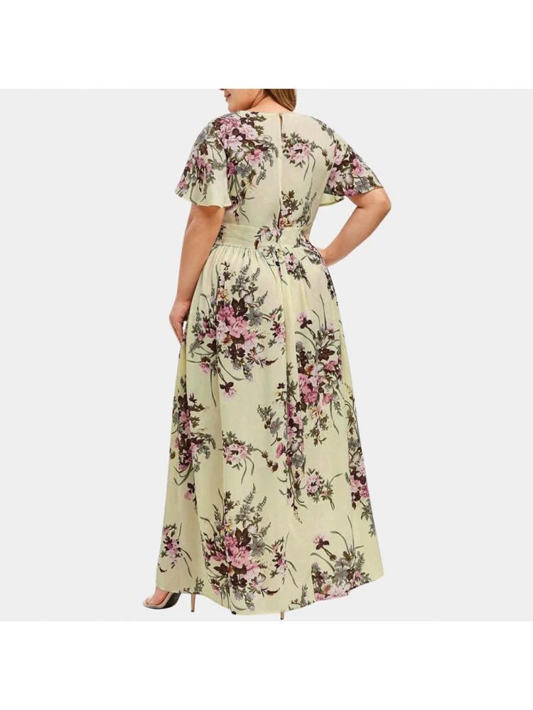 Trumpet Sleeve Chiffon High Rise Short Sleeve Dress - Image 3