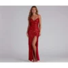 Sequin Split Hem Spaghetti Straps Backless Maxi Dresses