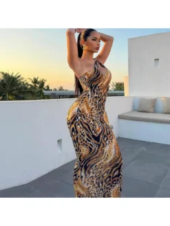 Leopard Mid-rise Bodycon Sleeveless Maxi Dresses