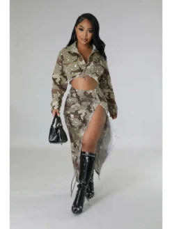 Camouflage High Rise Fitted Skirts