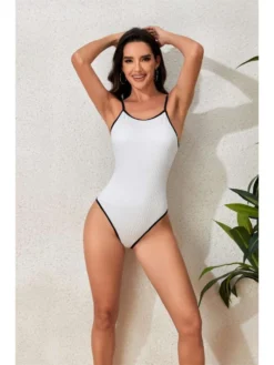 Colorblock Spaghetti Straps Backless Bikinis