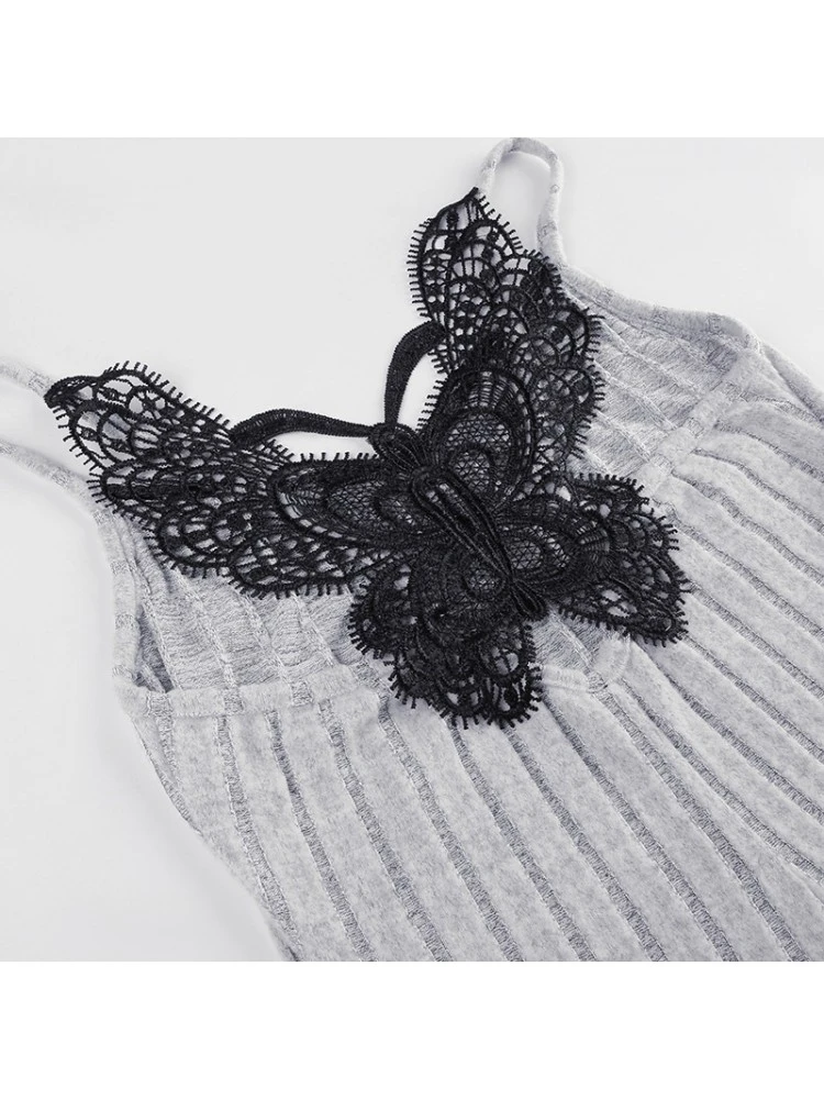 Patchwork Lace Spaghetti Straps Rib Rompers - Image 17