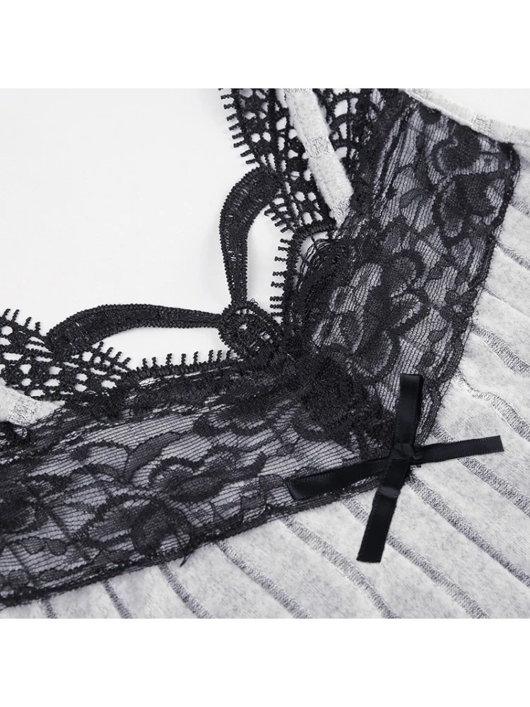 Patchwork Lace Spaghetti Straps Rib Rompers - Image 19