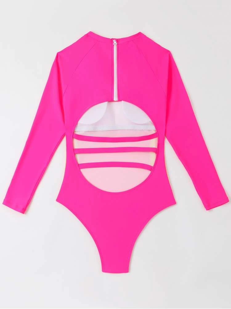 Colorblock Crewneck Bodycon One-Pieces Swimwear - Image 3