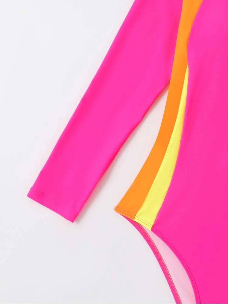 Colorblock Crewneck Bodycon One-Pieces Swimwear - Image 5