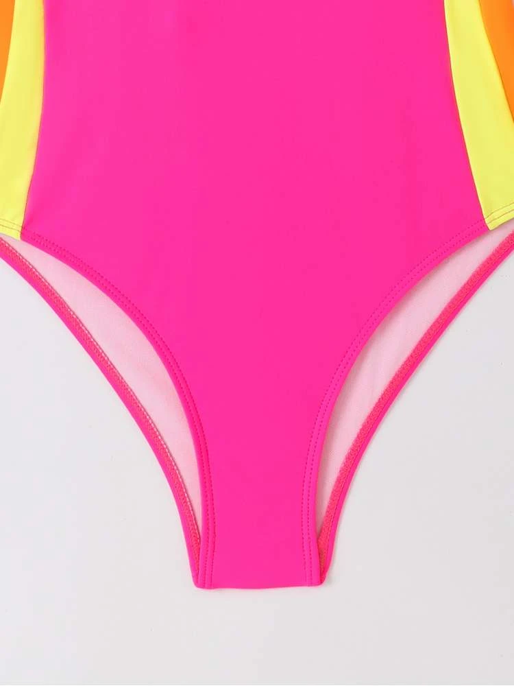 Colorblock Crewneck Bodycon One-Pieces Swimwear - Image 6