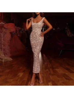 Metallic Patchwork Fitted Sleeveless Dresses