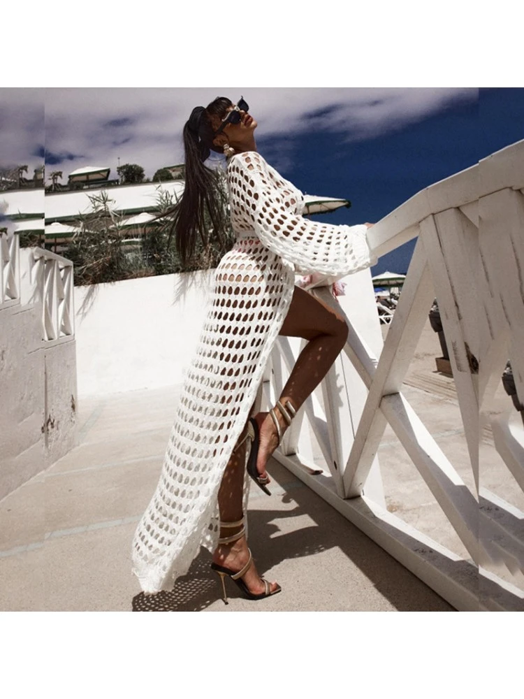 Hollow Out Solid Color Knitting Cover Ups - Image 7