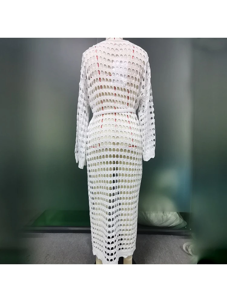 Hollow Out Solid Color Knitting Cover Ups - Image 10