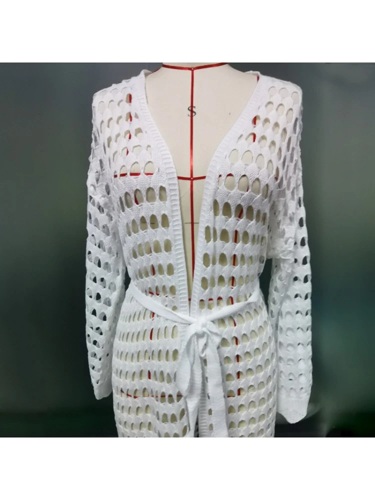 Hollow Out Solid Color Knitting Cover Ups - Image 11