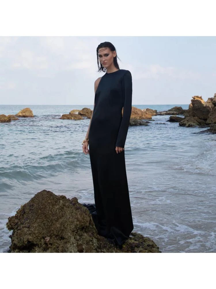 Chain Patchwork Backless One-shoulder Dress