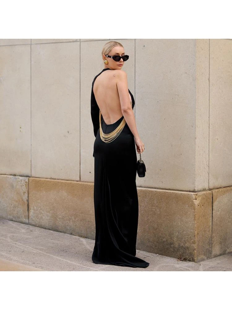 Chain Patchwork Backless One-shoulder Dress - Image 2