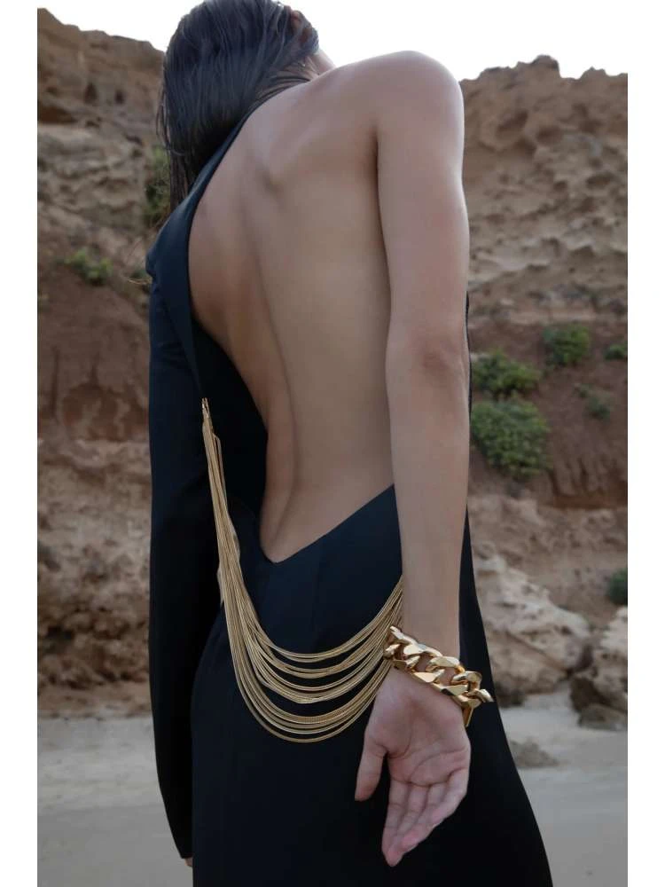 Chain Patchwork Backless One-shoulder Dress - Image 6