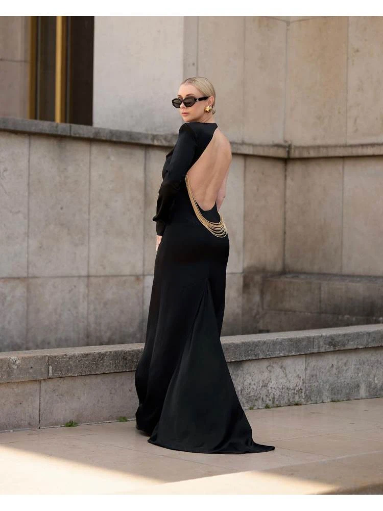 Chain Patchwork Backless One-shoulder Dress - Image 10