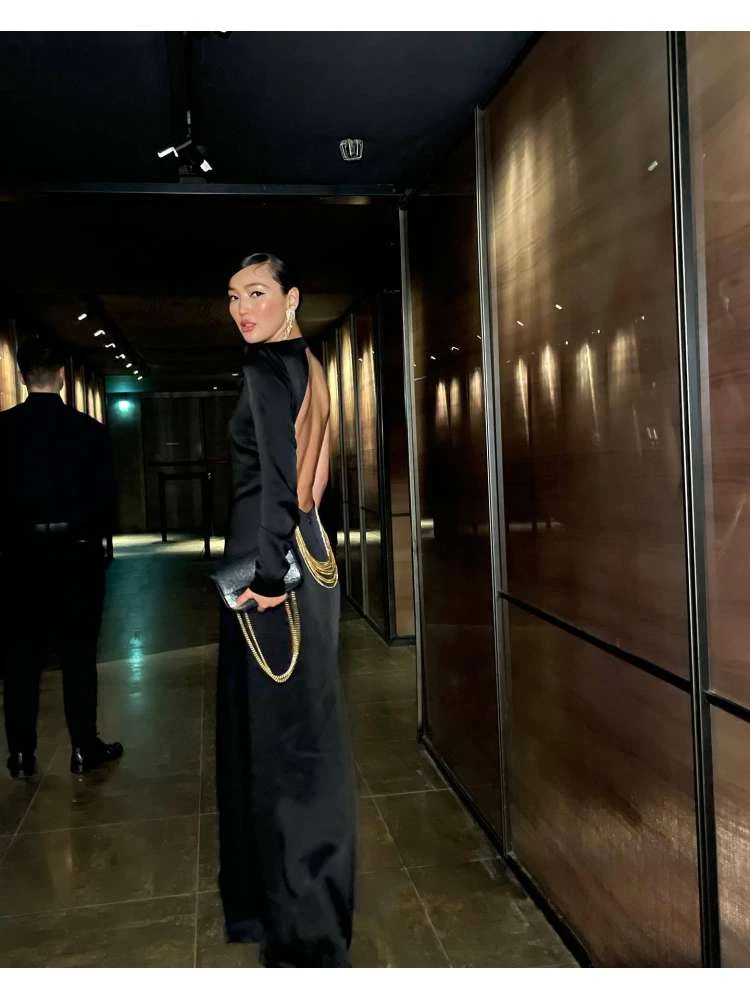 Chain Patchwork Backless One-shoulder Dress - Image 12